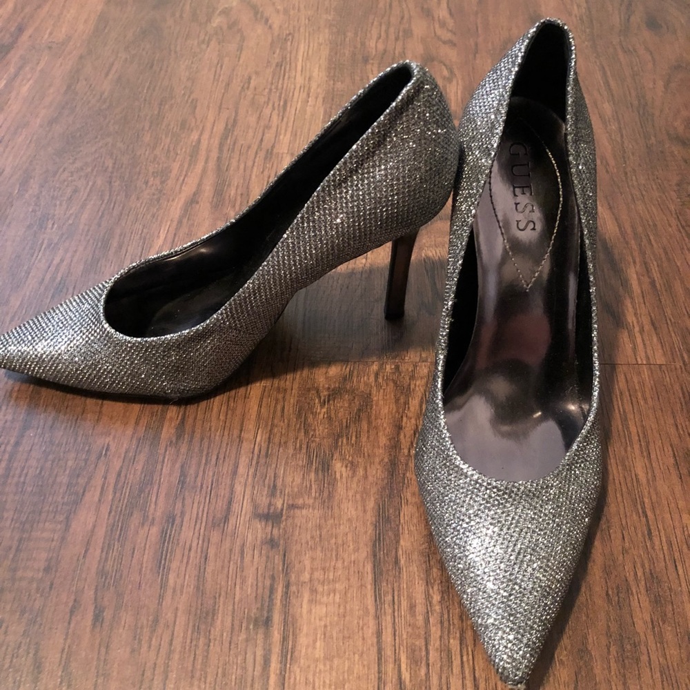 Guess silver/black glitter pointed toe heel